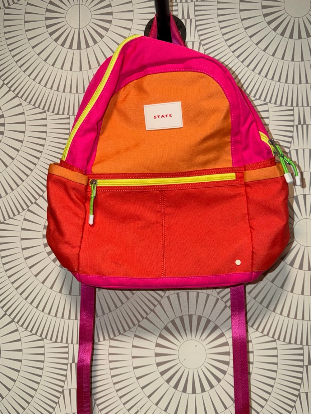 STATE Kane Kids Colorblock Mini Backpack in Pink, Orange & Red
